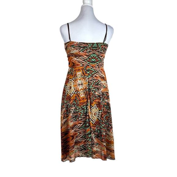 Ruby Rox Dress Womens Size S Brown Rust Teal Abstract Retro 70's Date Night Fun - Picture 3 of 14